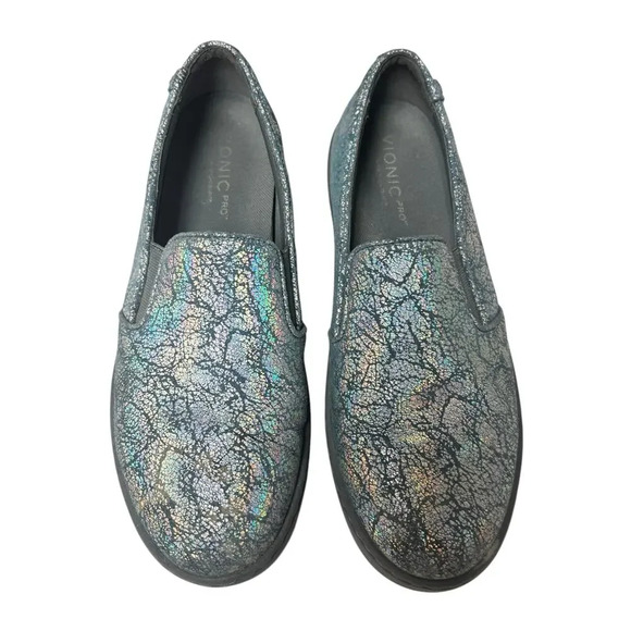 Vionic Avery Pro Metallic Leather Slip-On Shoe Slip Resistant Blue Gray 9 - Picture 8 of 16